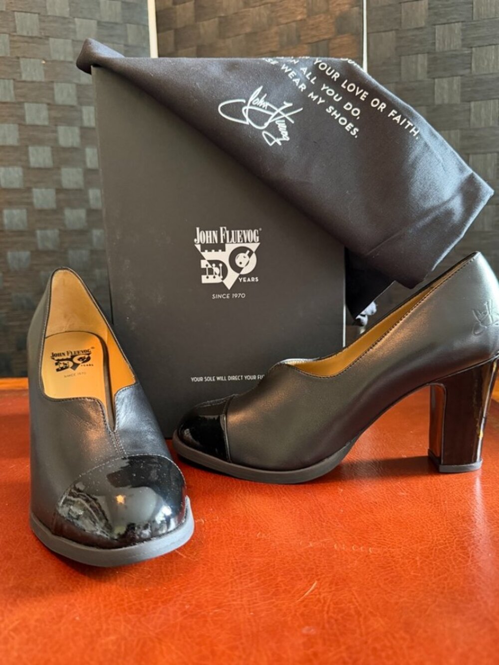 John Fluevog Iris Attic Black heels, size 9 1/2